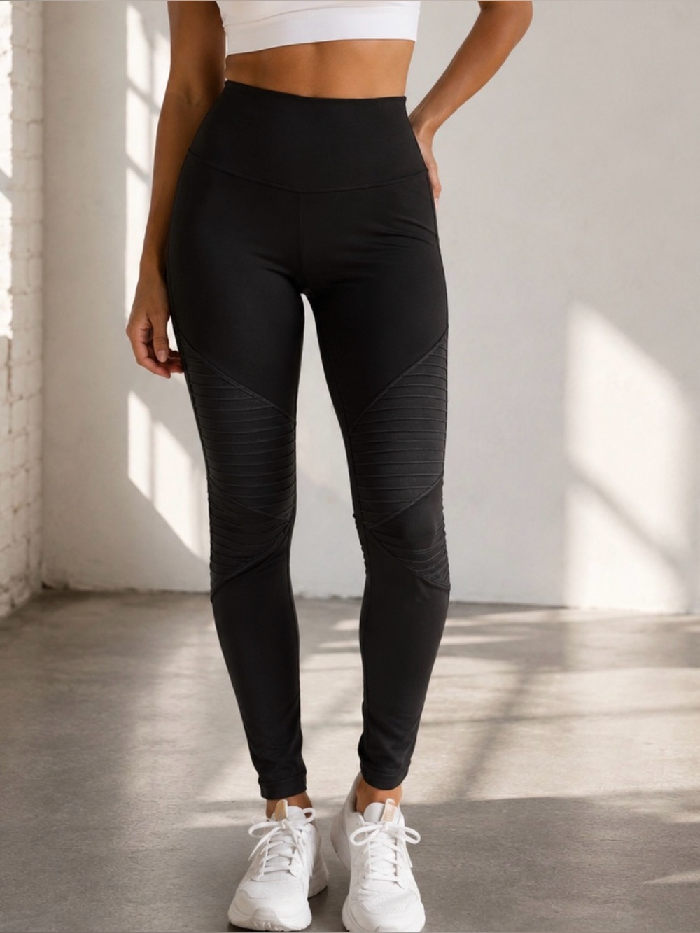 Anna & Ava Black Moto-Detail Ponte Leggings woman large stretch pants detailed